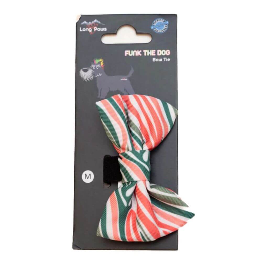 Long Paws Funk The Dog Bow Tie in Pink Green Zebra